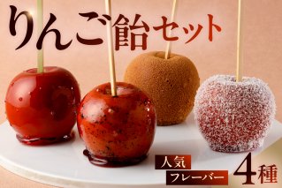 AERIりんご飴セット：人気フレーバー４種　りんご りんご飴 人気 フルーツ フレーバー プレーン 紅茶 シナモン ココナッツ スイーツ【0112-005】
