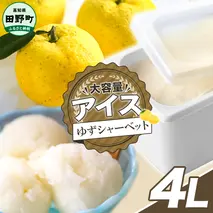 【四国一小さなまちのアイス屋さん】ゆずシャーベット 大容量 アイス 4000ml 4L 業務用 4リットル デザート スイーツ お菓子 アイス 柚子 ユズ 大容量 いっぱい 松崎冷菓 取り寄せ お取り寄せ