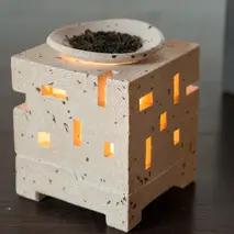 茶香炉 白 【手作り 陶器 インテリア お茶 癒し キューブ 四角 贈り物】(H038119)