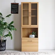 トラクト ガラス扉＋OP引出 NA 【食器 キャビネット 家具 国産 組み合わせ 収納家具 完成品】(H060639)