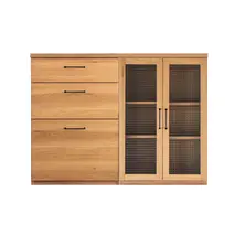 トラクト ガラス扉＋チェスト＋120天板 NA 【食器 キャビネット 家具 国産 組み合わせ 収納家具 完成品】(H060642)