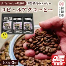 ジャコウネコ珈琲　コピ・ルアク 100g×3袋 合計300g【6回定期便】【最高級豆 幻のコーヒー】(H070108)