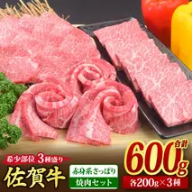 佐賀牛 希少部位 焼肉3点盛り合わせ【赤身系さっぱり】 600g （200gx3種） A5 A4【希少 国産和牛 牛肉 肉 牛 焼肉】(H085141)