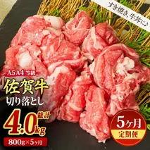 【5回定期便】佐賀牛 贅沢 切り落とし 800g（合計4kg）【すき焼き 牛丼 A5 A4 希少 国産和牛 牛肉 肉 牛】(H085186)
