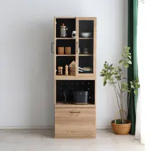 トラクト ガラス扉＋OP引出 SN 【食器 キャビネット 家具 国産 組み合わせ 収納家具 完成品】(H060521)