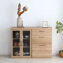 トラクト ガラス扉＋チェスト＋120天板 SN 【食器 キャビネット 家具 国産 組み合わせ 収納家具 完成品】(H060671)