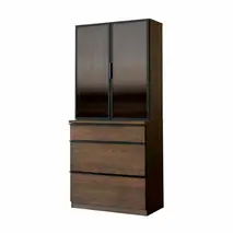 バルド 78カップボード ブラウン【キッチンボード 食器棚 収納 デザインガラス 飛散防止フィルム付き 完成品】(H062261)