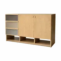 カルペア 135サイドボード ナチュラル【リビングボード サイドボード キャビネット リビング収納 真鍮つまみ 組立設置付 梱包材引き取り 収納 家具 国産】(H062291)