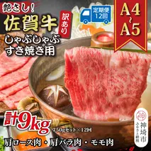 【12か月定期便】訳あり！艶さし！【A4～A5】佐賀牛しゃぶしゃぶすき焼き 750gセット×12回【肉 牛肉 ブランド牛 黒毛和牛 ふるさと納税】(H112299)