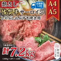 【12か月定期便】艶さし！【厳選部位】【A4～A5】佐賀牛サーロインしゃぶしゃぶすき焼き用 600g(300g×2P)×12回【肉 牛肉 ブランド牛 黒毛和牛 お祝い ご褒美 ふるさと納税】(H112207)