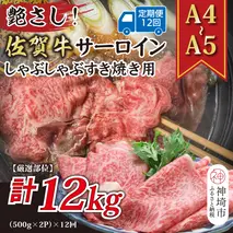 【12か月定期便】【厳選部位】【A4～A5】佐賀牛サーロインしゃぶしゃぶすき焼き用 1kg(500g×2P)×12回【肉 牛肉 ブランド牛 黒毛和牛 お祝い ご褒美 ふるさと納税】(H112210)