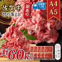 【12か月定期便】訳あり！【A4～A5】佐賀牛切り落とし 5kg(500g×10P)×12回【肉 牛肉 ブランド牛 黒毛和牛 ふるさと納税】(H112326）