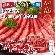 【12か月定期便】訳あり！【A4～A5】佐賀牛赤身霜降りしゃぶしゃぶすき焼き用(肩・モモ) 1.2kg(600g×2P)×12回【肉 牛肉 ブランド牛 黒毛和牛 ふるさと納税】(H112237)