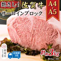 【3か月定期便】艶さし！【A4～A5】佐賀牛サーロインブロック 約1kg×3回【肉 牛肉 ブランド牛 黒毛和牛 ステーキ肉 ふるさと納税】(H112268)