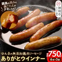 ありがとウィンナー5袋(無添加鶏肉ソーセージ) 【国産 神埼産 冷凍 無添加 ウィンナー ソーセージ 自然】(H073111)