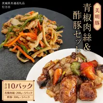美明豚 青椒肉絲 ＆ 酢豚 セット 計10パック (茨城県共通返礼品 行方市) 国産 豚肉 冷凍 小分け 豚 ぶた 肉 ポーク ブランド豚 冷凍食品 冷食 常備食 煮物 惣菜 おかず 保存食 レトルト レンチン 中華 中華料理 本格中華 [CV021sa]