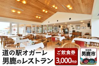 男鹿のレストラン ご飲食券 チケット 3,000円分（1,000円×3枚）道の駅オガーレ 東洋一の海岸線にある男鹿のレストラン 秋田県 男鹿市|10312