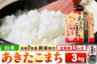 《令和7年産 新米受付》《定期便10ヶ月》【白米】秋田県産 あきたこまち 3kg 秋田県 男鹿市 こまちライン|10427