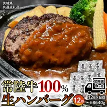 【茨城県共通返礼品】【6ヶ月定期便】 黒毛和牛 常陸牛 100% 特製 プレミアム 生ハンバーグ 120g×12個入り 合計1,440g 八千代町産 白菜 使用 無添加 無着色 保存料不使用 冷凍 牛 牛肉 ビーフ 生 ハンバーグ こだわり [AU057ya]