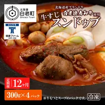定期便 12カ月 白老牛 すじ スンドゥブ 4パック 韓国料理