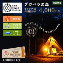 キャンプ場 利用補助券 ブウベツの森 北海道 白老町 （4000円分）
