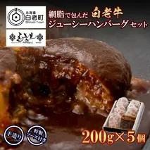 白老牛 ジューシー ハンバーグ セット 5個 網脂 特製ソース 手造り 手ごね BY080