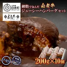 白老牛 ジューシー ハンバーグ セット 10個 網脂 特製ソース 手造り 手ごね BY081