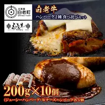 白老牛 2種 食べ比べ ハンバーグ セット 合計10個 モッツァレラ ベーコン 網脂 特製ソース 手造り BY083