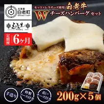 定期便6カ月 お楽しみ 白老牛 Ｗチーズ ハンバーグ セット 5個 モッツァレラ 特製ソース ベーコン 手造り BY089
