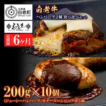 定期便6カ月 お楽しみ 白老牛 2種 食べ比べ ハンバーグ セット 合計10個 モッツァレラ ベーコン 網脂 特製ソース 手造り BY107