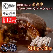 定期便12カ月 お楽しみ 白老牛 ジューシー ハンバーグ セット 20個 網脂 特製ソース 手造り 手ごね BY105