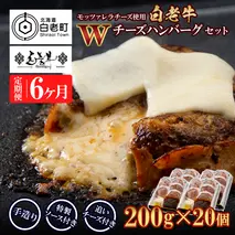 定期便6カ月 お楽しみ 白老牛 Ｗチーズ ハンバーグ セット 20個 モッツァレラ 特製ソース ベーコン 手造り BY095