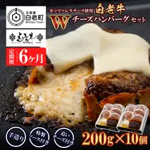 定期便6カ月 お楽しみ 白老牛 Ｗチーズ ハンバーグ セット 10個 モッツァレラ 特製ソース ベーコン 手造り BY092