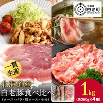 北海道産 白老豚 食べ比べセット（ロース・バラ・肩ロース・モモ各250g） 豚肉 冷凍 国産 スライス