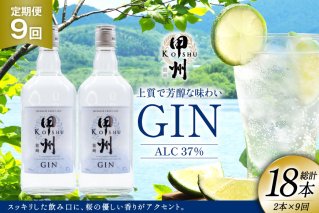 【定期便9回】甲州韮崎 ジン 700ml×2本 ジントニック ハイボール 甲州韮崎 ジン セット 酒 お酒 洋酒 地酒 スピリッツ 蒸留酒 国産 カクテル JIN ソーダ割り ソーダ アルコール 37％ ボタニカル GIN ライム [株式会社マツムラ酒販 山梨県 韮崎市 20744984]