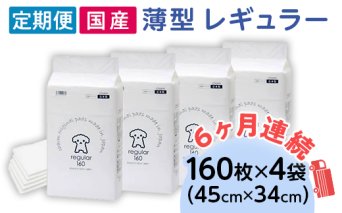 ペットシーツ 薄型 レギュラー 160枚 × 4袋 1回交換タイプ 国産 ペットシート 定期便 6ヶ月 連続お届け 422