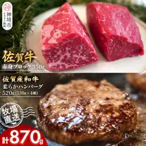 佐賀牛 赤身ブロック350g×1パック計350g・柔らかハンバーグ130g×4個計520g【佐賀牛 佐賀産和牛 赤身ブロック ハンバーグ 牧場直送 ローストビーフ 自家製 黒毛和牛】(H122106)