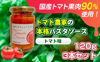 【国産トマト果肉90%使用！】トマト農家の本格パスタソース トマト味 120g 3本セット｜国産 姫路市産 完熟八百ちゃんトマト 万能調味料