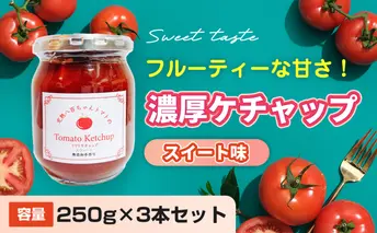 【フルーティーな甘さ！】濃厚ケチャップ スイート味 250g 3本セット｜国産 姫路産 八百ちゃんトマト 着色料・保存料不使用