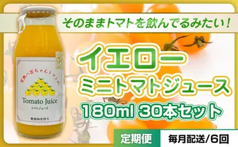 【定期便・全6回】イエローミニトマトのトマトジュース 180ml 30本セット × 6回｜国産 姫路産 八百ちゃんトマト 100%ストレート