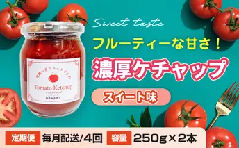 【定期便・全4回】濃厚ケチャップ スイート味 250g 2本セット × 4回｜国産 姫路産 八百ちゃんトマト 着色料・保存料不使用