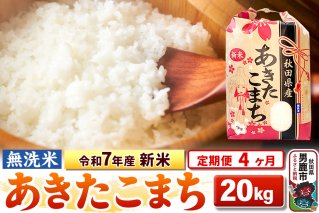 《定期便4ヶ月》令和7年産 新米 【無洗米】 あきたこまち 20kg（5kg×4袋）|10601