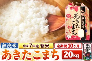 《定期便10ヶ月》令和7年産 新米 【無洗米】 あきたこまち 20kg（5kg×4袋）|10607