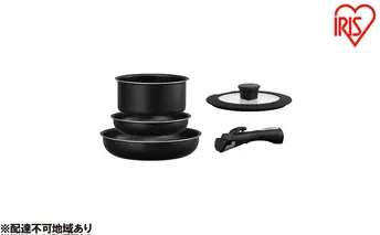 フライパン セット ガス アイリスオーヤマ 鍋 5点セット NTF-SEG5 ブラックメタリック 取っ手が外せるフライパン なべ ガス火 ダイヤモンドコーティング 調理器具 調理用品 家電 新生活