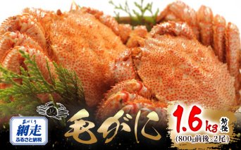 網走産 毛がに1.6kg前後（800g前後×2尾）ABW109