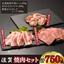 佐賀焼肉セット(牛・鳥・豚) 750g【佐賀県 ブランド肉 佐賀産和牛 肩ロース 柔らかい 霜降り 旨味 ありたどり もも肉 たんぱく質 ビタミンA ビタミンB2 肥前さくらポーク バラ 甘み 豚肉】(H123112)