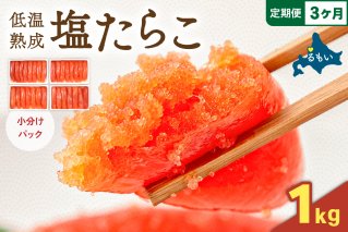 【3か月定期便】低温熟成塩たらこ 1本物・切子込　250ｇ×4セット 全3回 R001-065