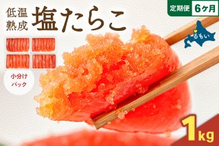 【6か月定期便】低温熟成塩たらこ 1本物・切子込　250ｇ×4セット 全6回 R001-066