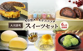 【6ヵ月定期便】全6回 大河原町 自慢 オススメ スイーツセット 定期便 バスクチーズケーキ 飴 かりんとう まんじゅう 萩の月 梅 うめ ずんだ餅 スイーツ お菓子 おやつ  おかし 銘菓 ご褒美 ギフト プレゼント 贈り物 