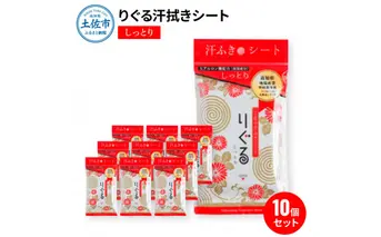 りぐる汗ふきシート しっとり 10個セット 天然由来繊維100％ ヒアルロン酸 保湿 